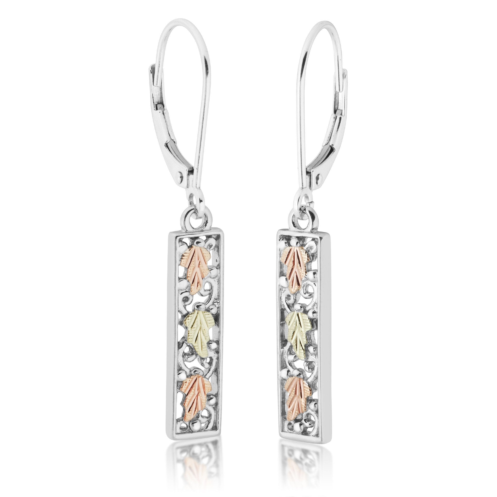 Foliage Rectangle - Sterling Silver Black Hills Gold Earrings