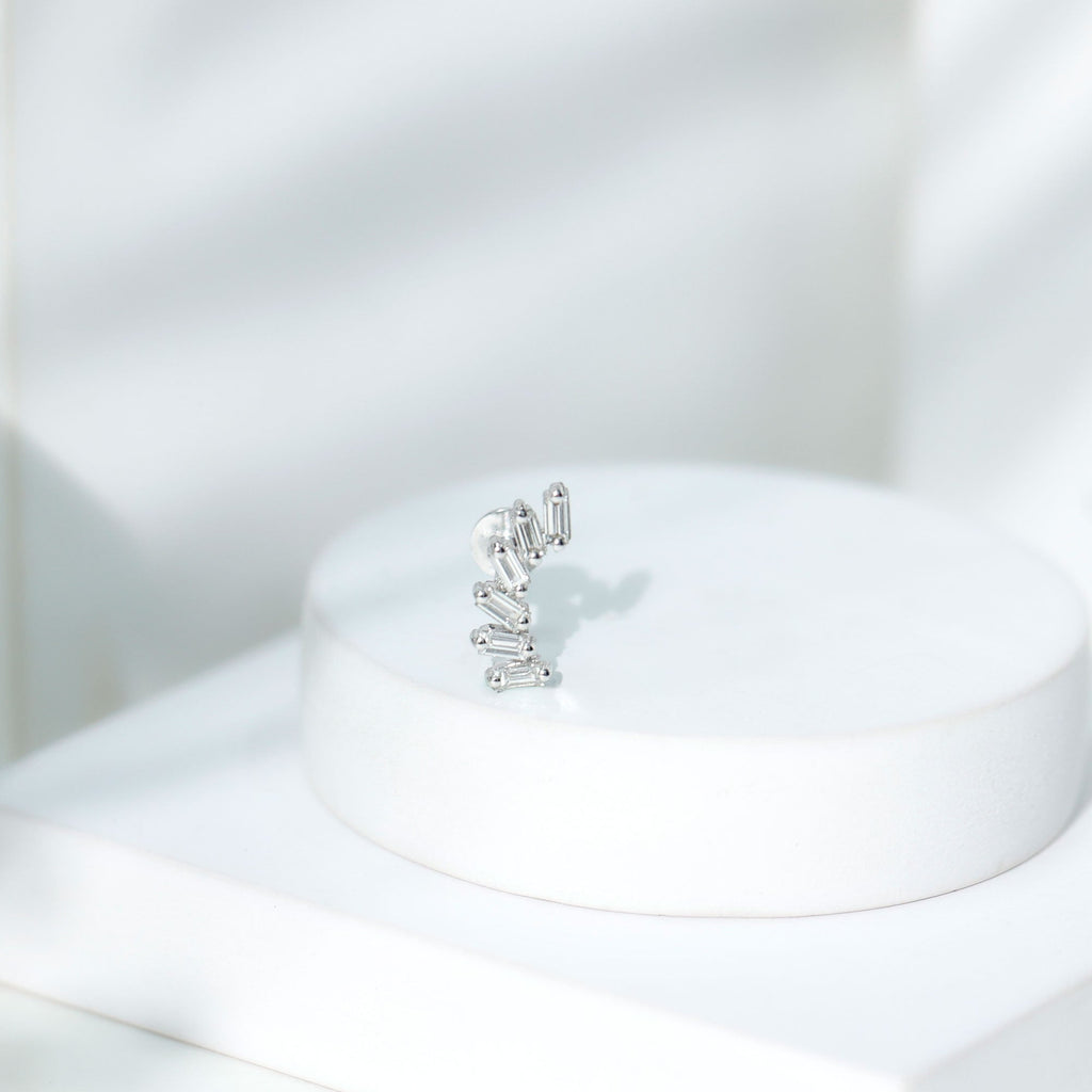 Certified Natural Baguette Diamond Crawler Earring