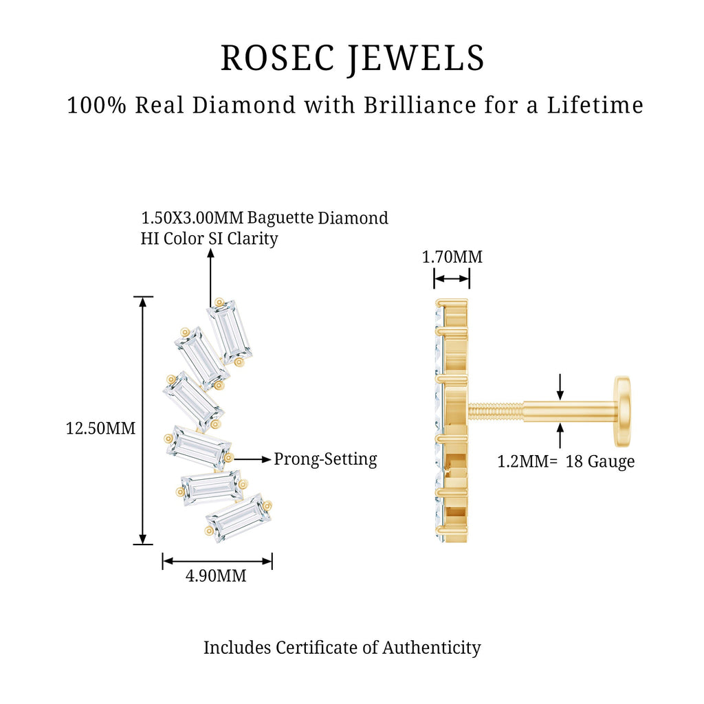 Certified Natural Baguette Diamond Crawler Earring