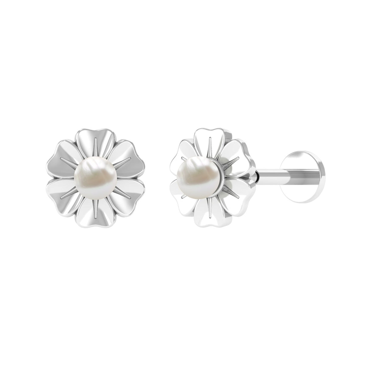 White Pearl Floral Earring for Helix Piercing