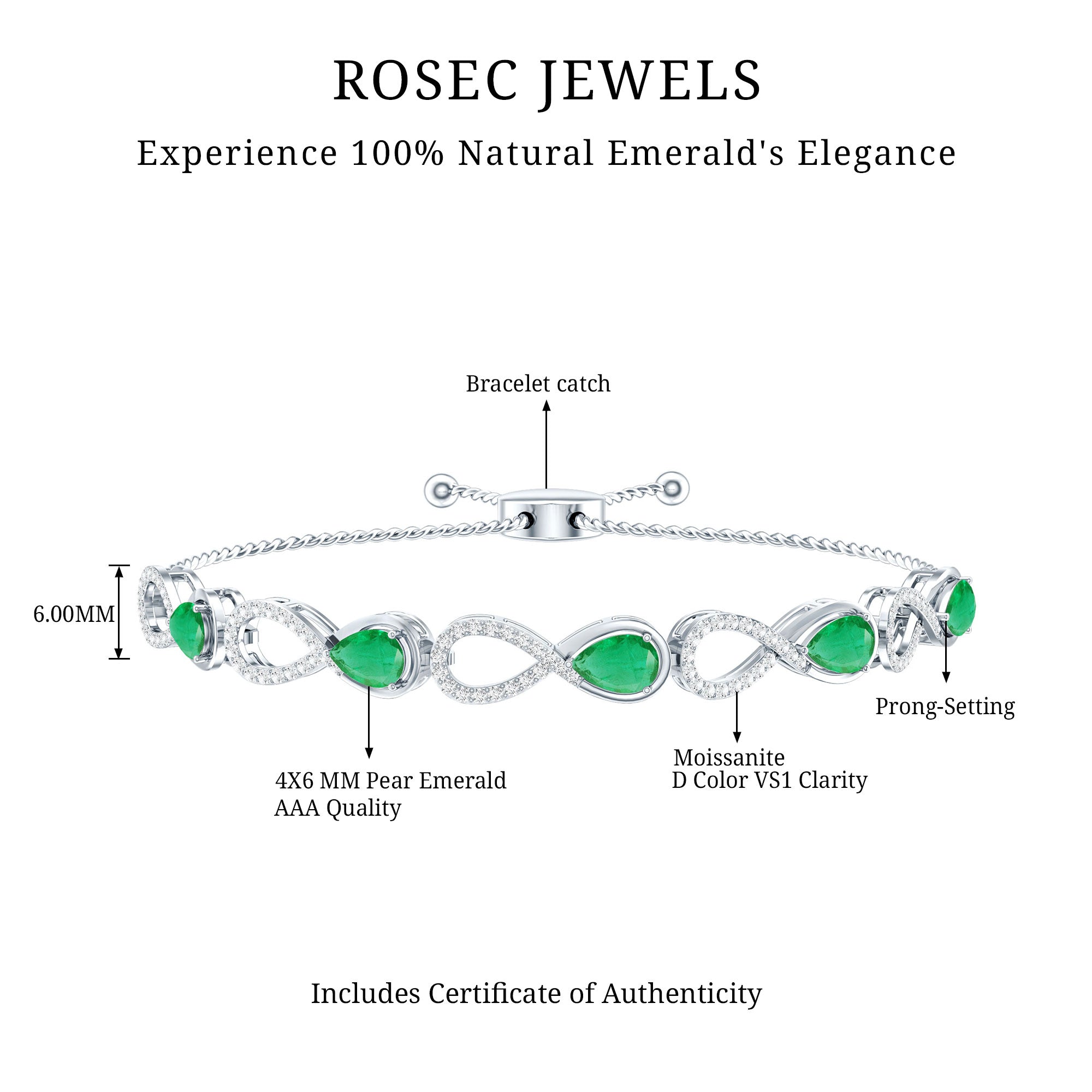 Real Emerald Infinity Bracelet With Moissanite