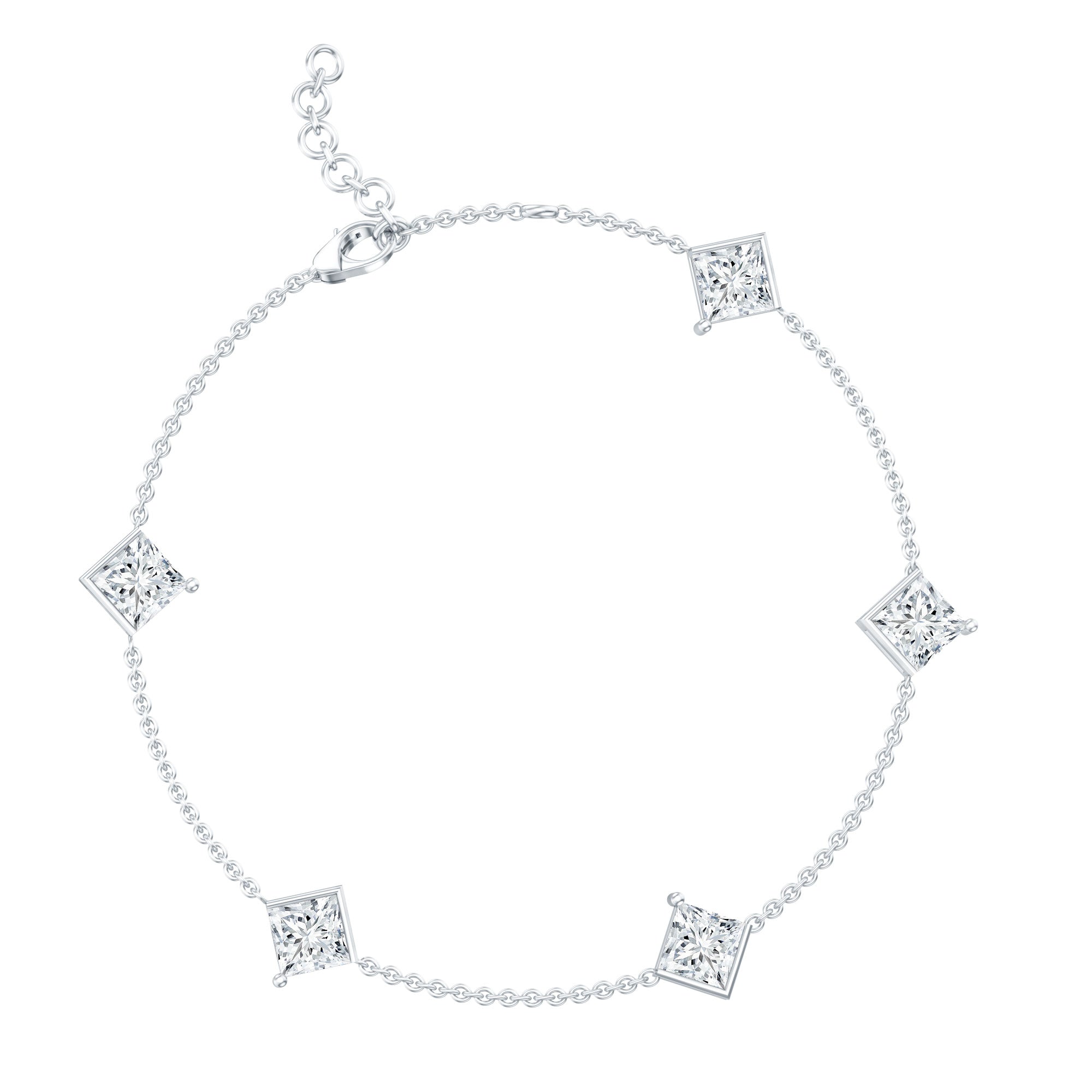 Certified Princess Cut Lab Grown Diamond Wedding Chain Bracelet