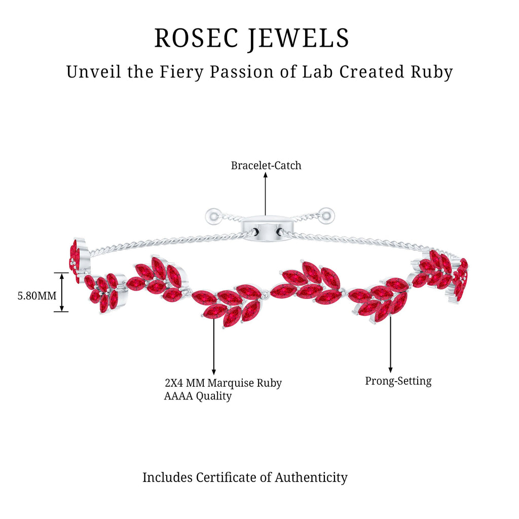 Marquise Lab Grown Ruby Leaf Bolo Bracelet