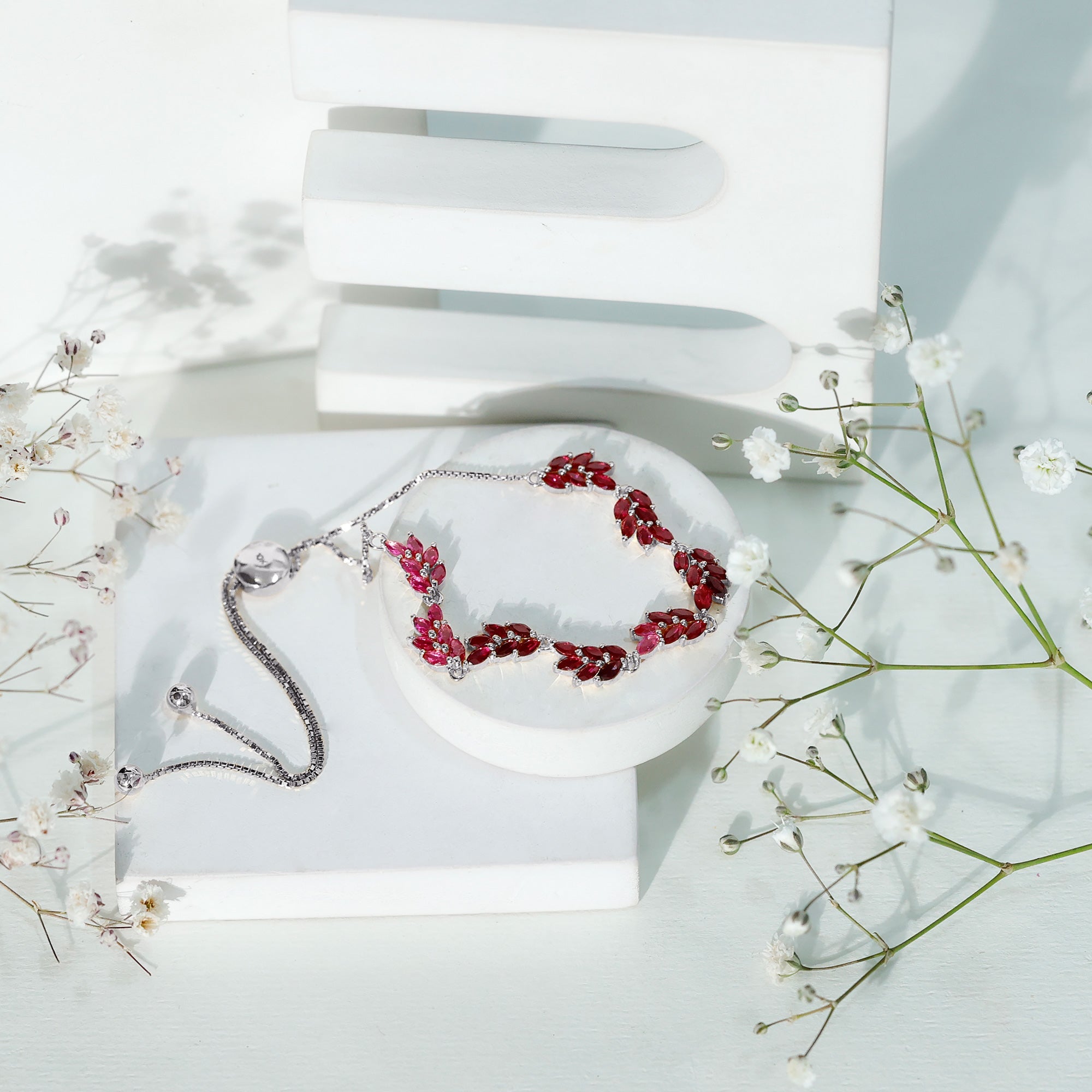 Marquise Lab Grown Ruby Leaf Bolo Bracelet