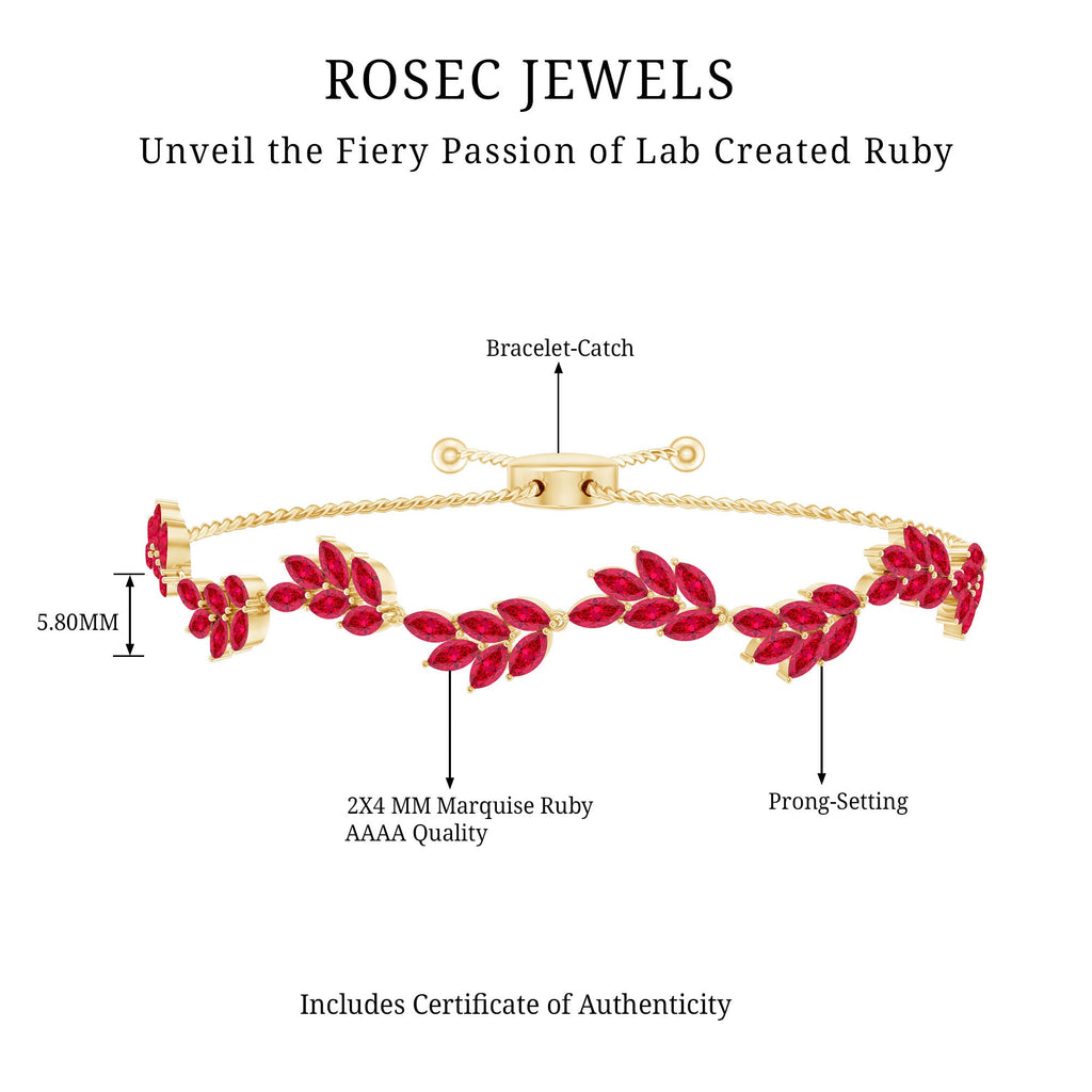 Marquise Lab Grown Ruby Leaf Bolo Bracelet