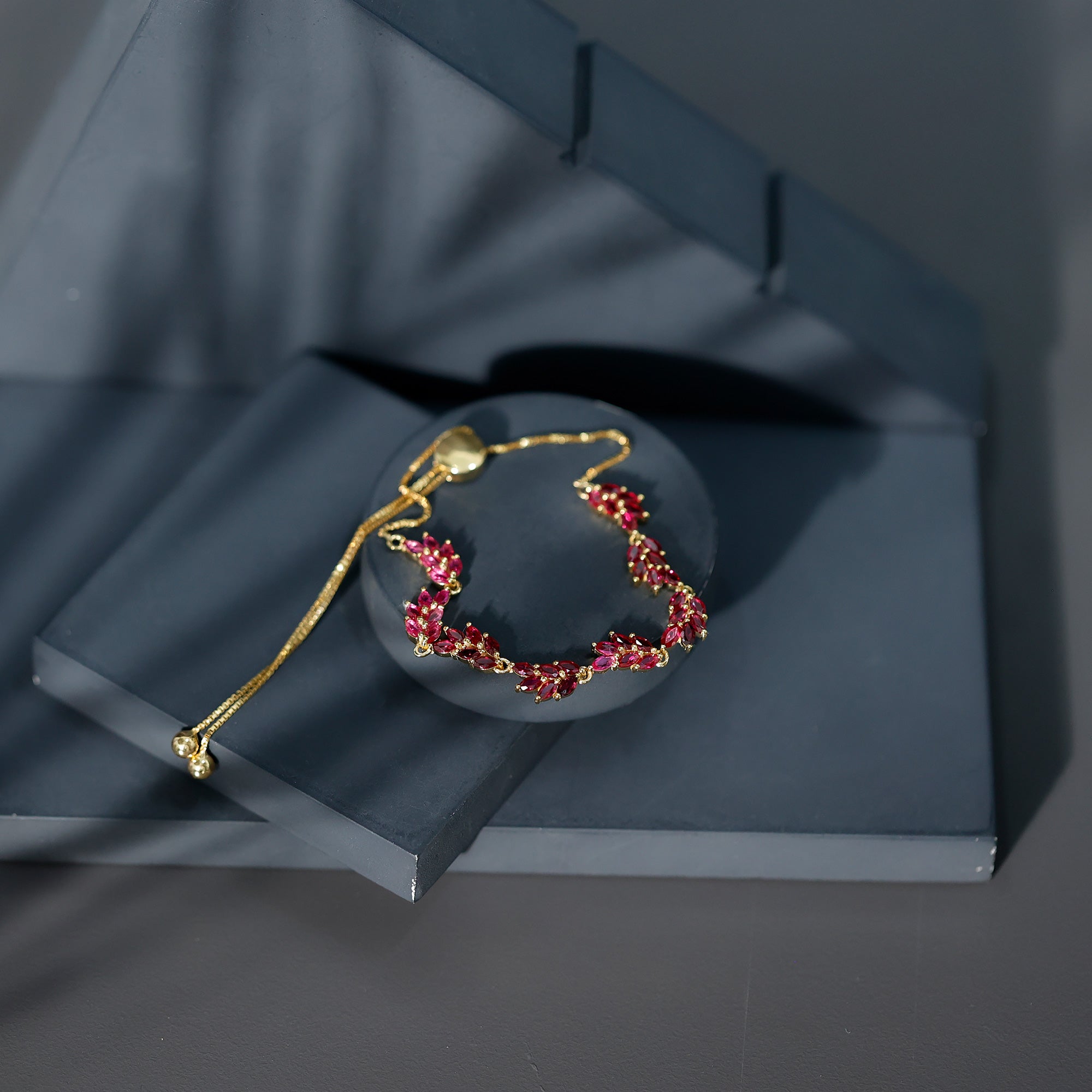 Marquise Lab Grown Ruby Leaf Bolo Bracelet