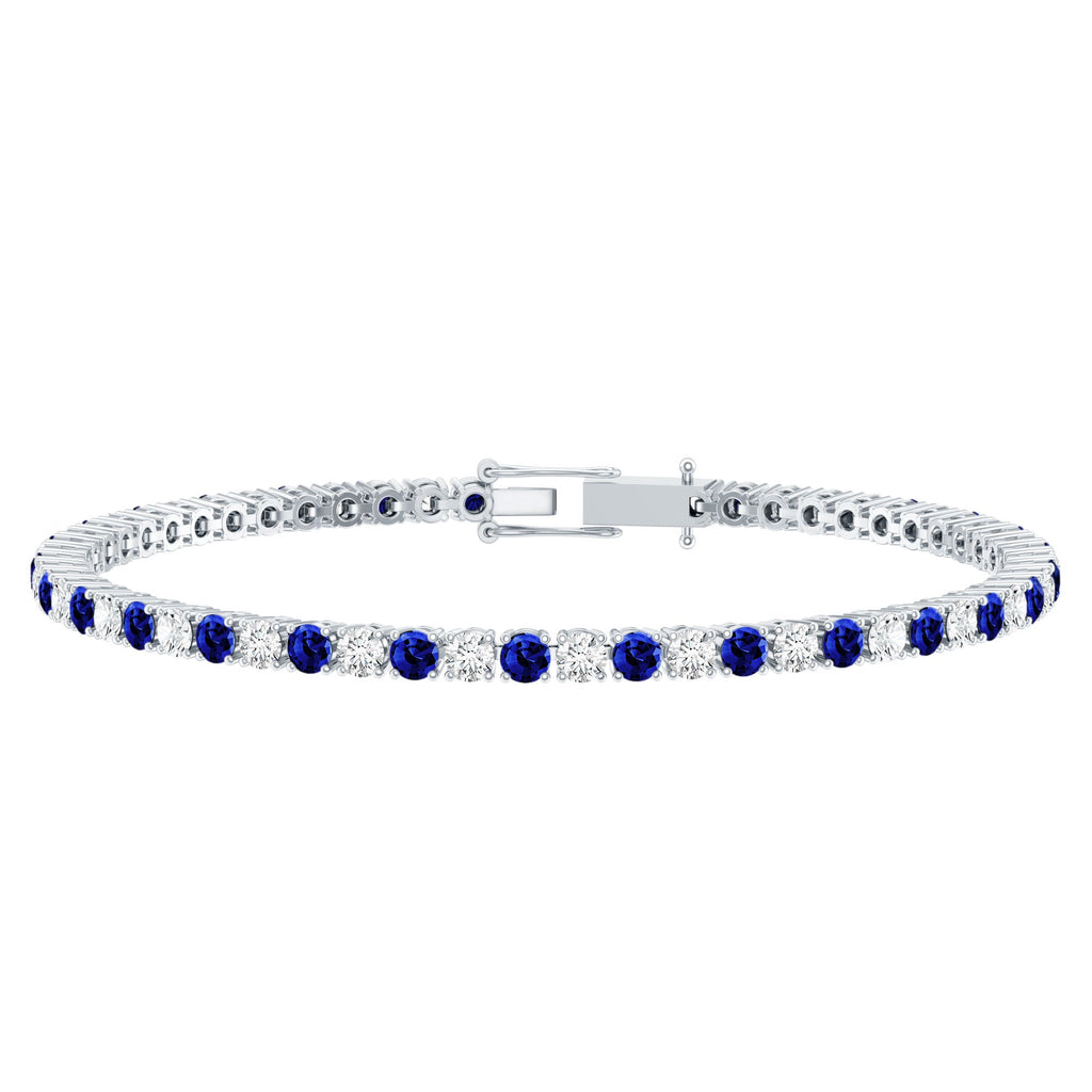 Certified Lab Grown Diamond and Sapphire Wedding Tennis Bracelet