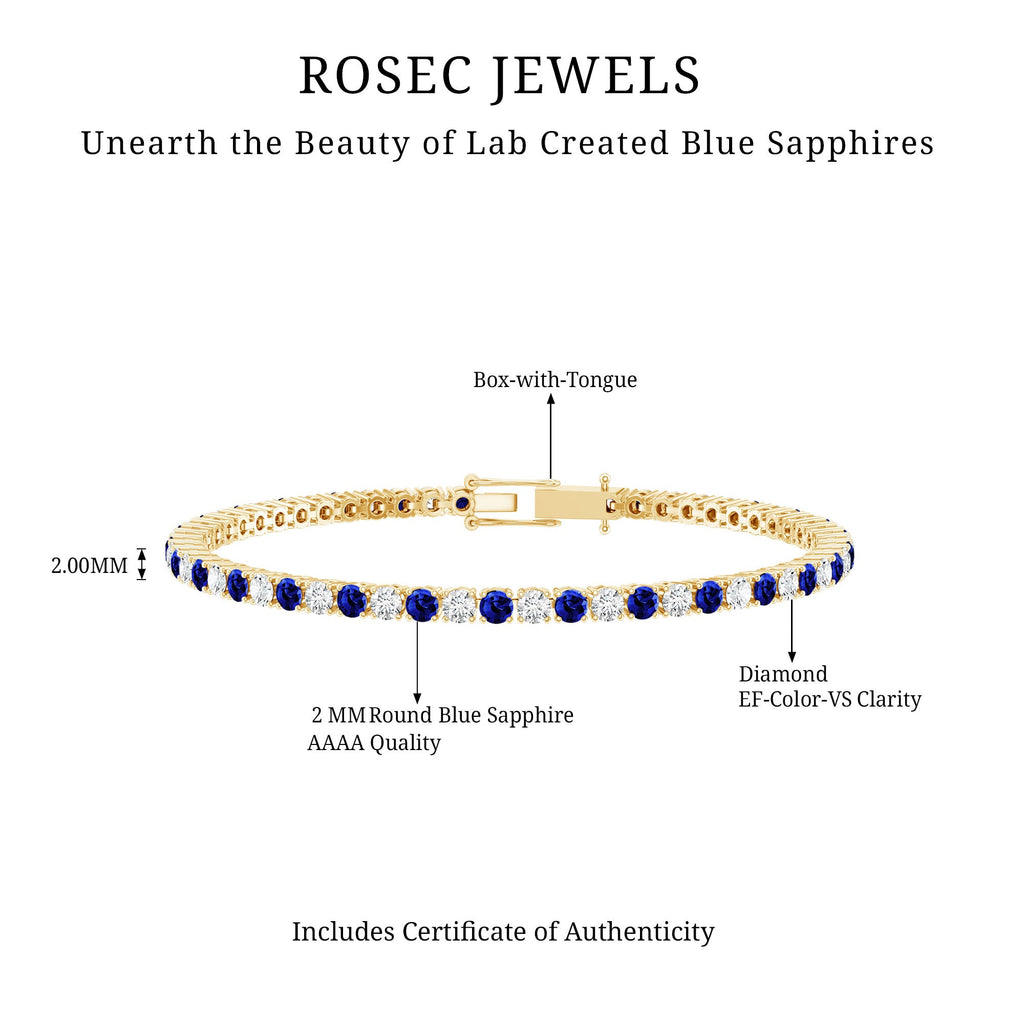 Certified Lab Grown Diamond and Sapphire Wedding Tennis Bracelet