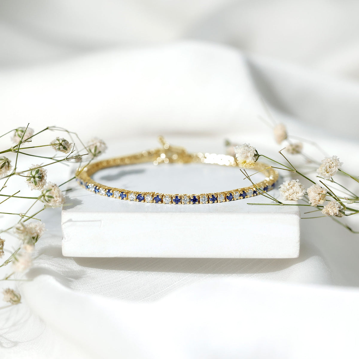 Certified Lab Grown Diamond and Sapphire Wedding Tennis Bracelet