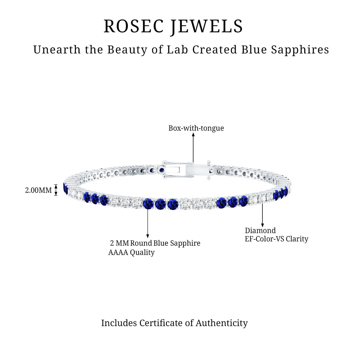 Prong Set Lab Grown Diamond Sapphire Eternity Tennis Bracelet