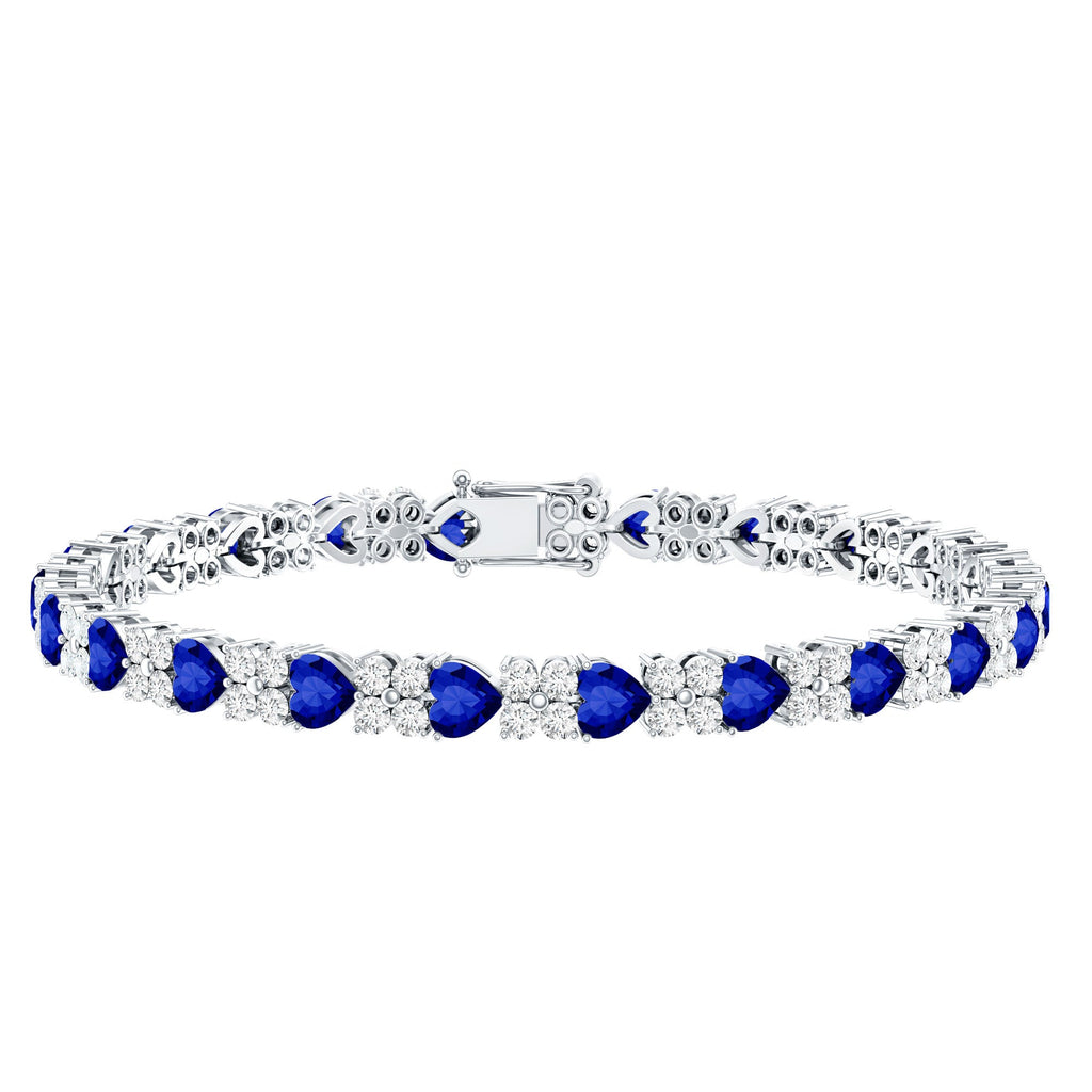 Heart Shape Lab Grown Blue Sapphire and Diamond Tennis Bracelet
