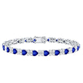 Heart Shape Lab Grown Blue Sapphire and Diamond Tennis Bracelet