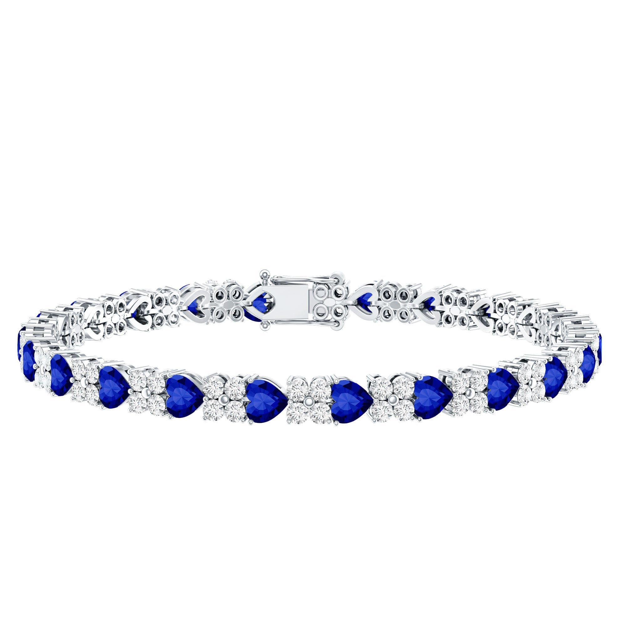 Heart Shape Lab Grown Blue Sapphire and Diamond Tennis Bracelet