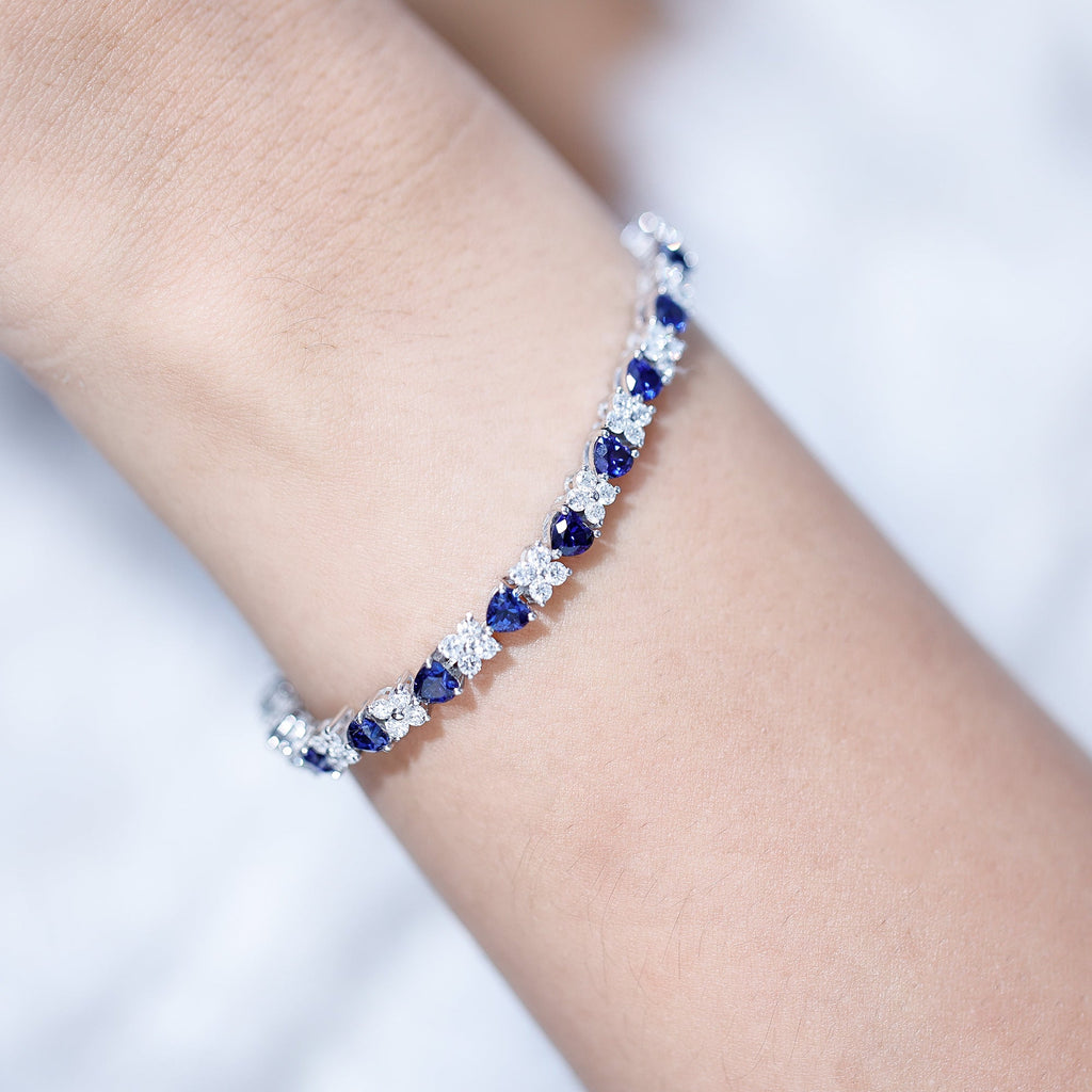 Heart Shape Lab Grown Blue Sapphire and Diamond Tennis Bracelet