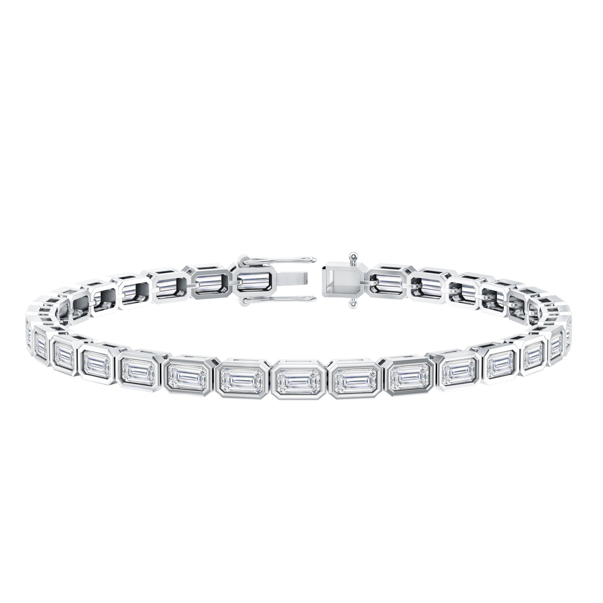 Emerald Cut Lab Grown Diamond Tennis Bracelet in Bezel Setting