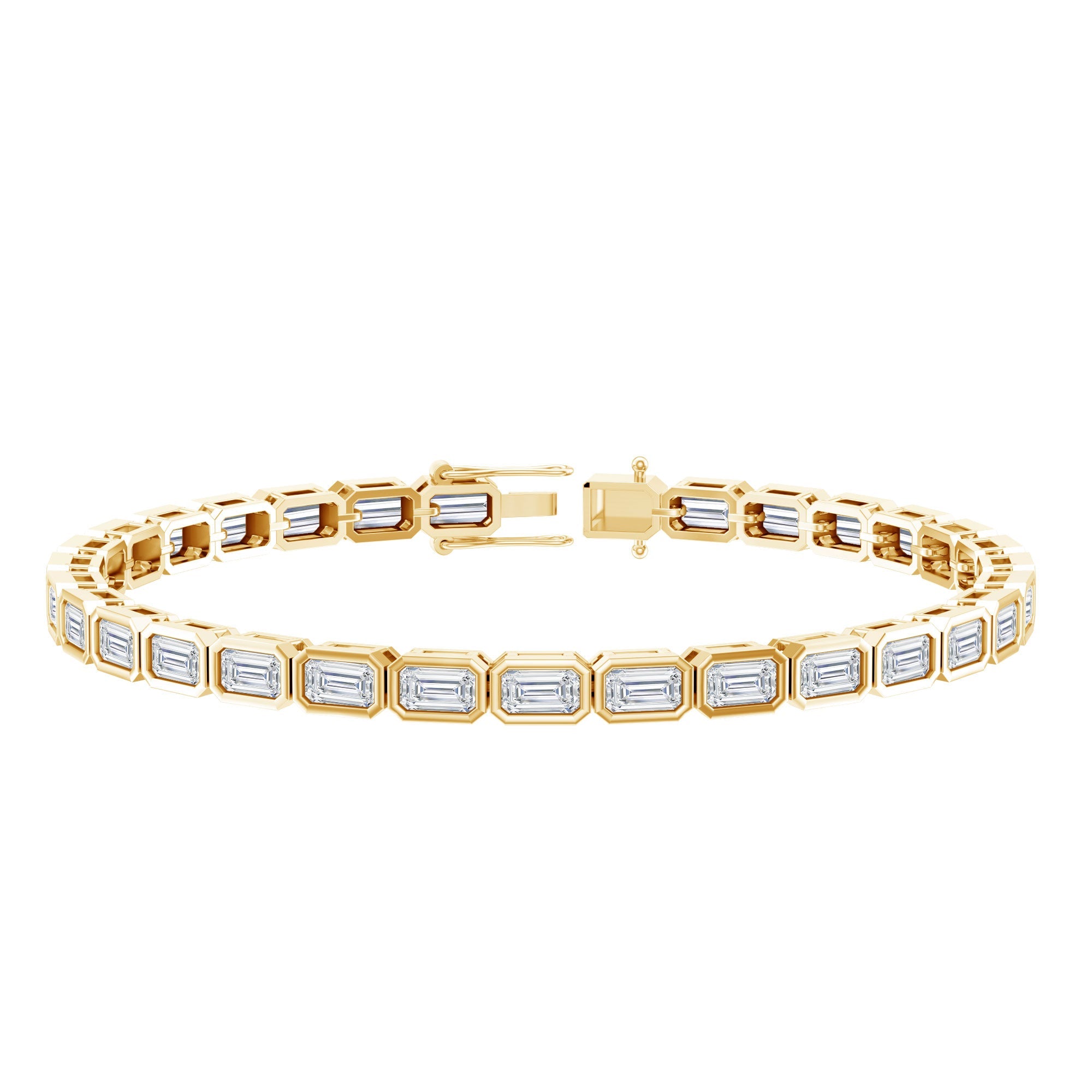 Emerald Cut Lab Grown Diamond Tennis Bracelet in Bezel Setting