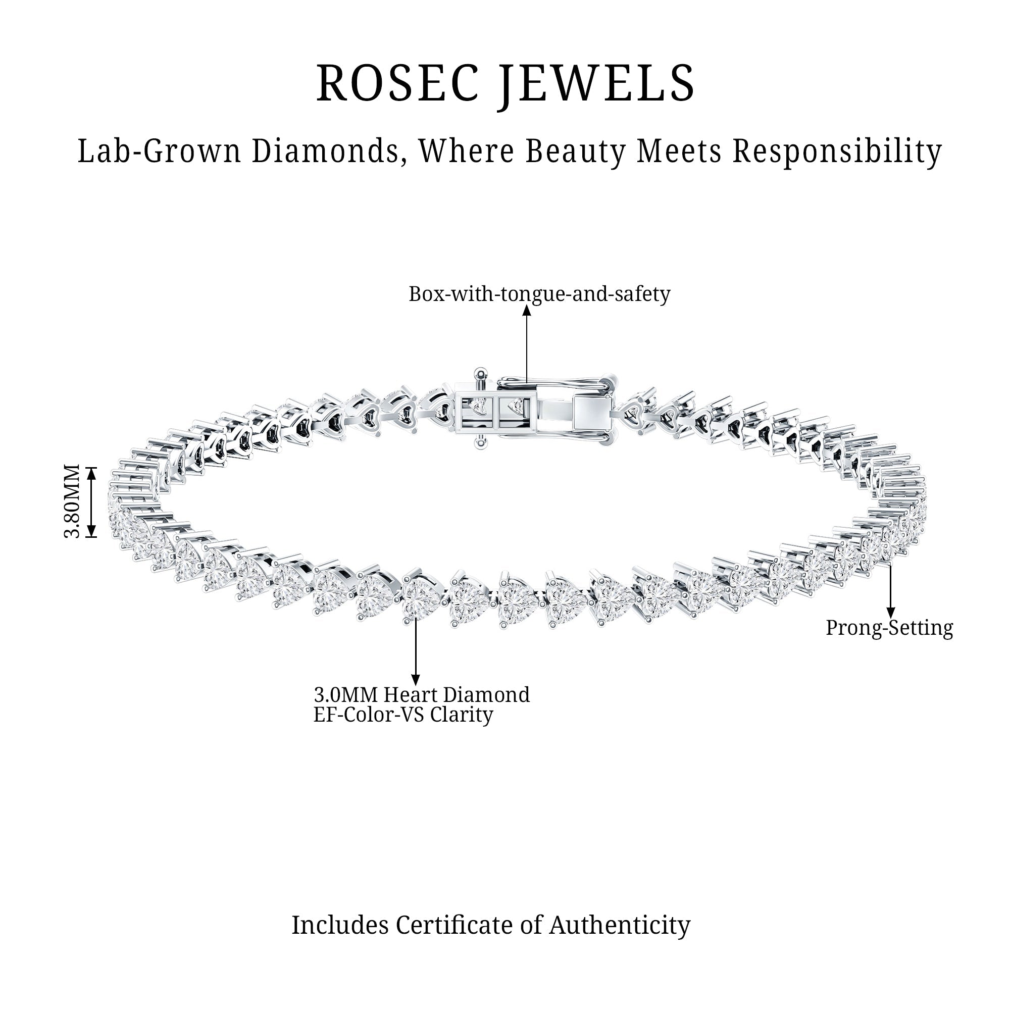 Lab Grown Diamond Heart Tennis Bracelet for Wedding