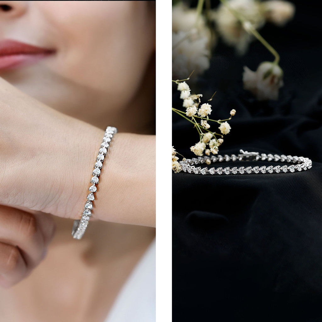Lab Grown Diamond Heart Tennis Bracelet for Wedding