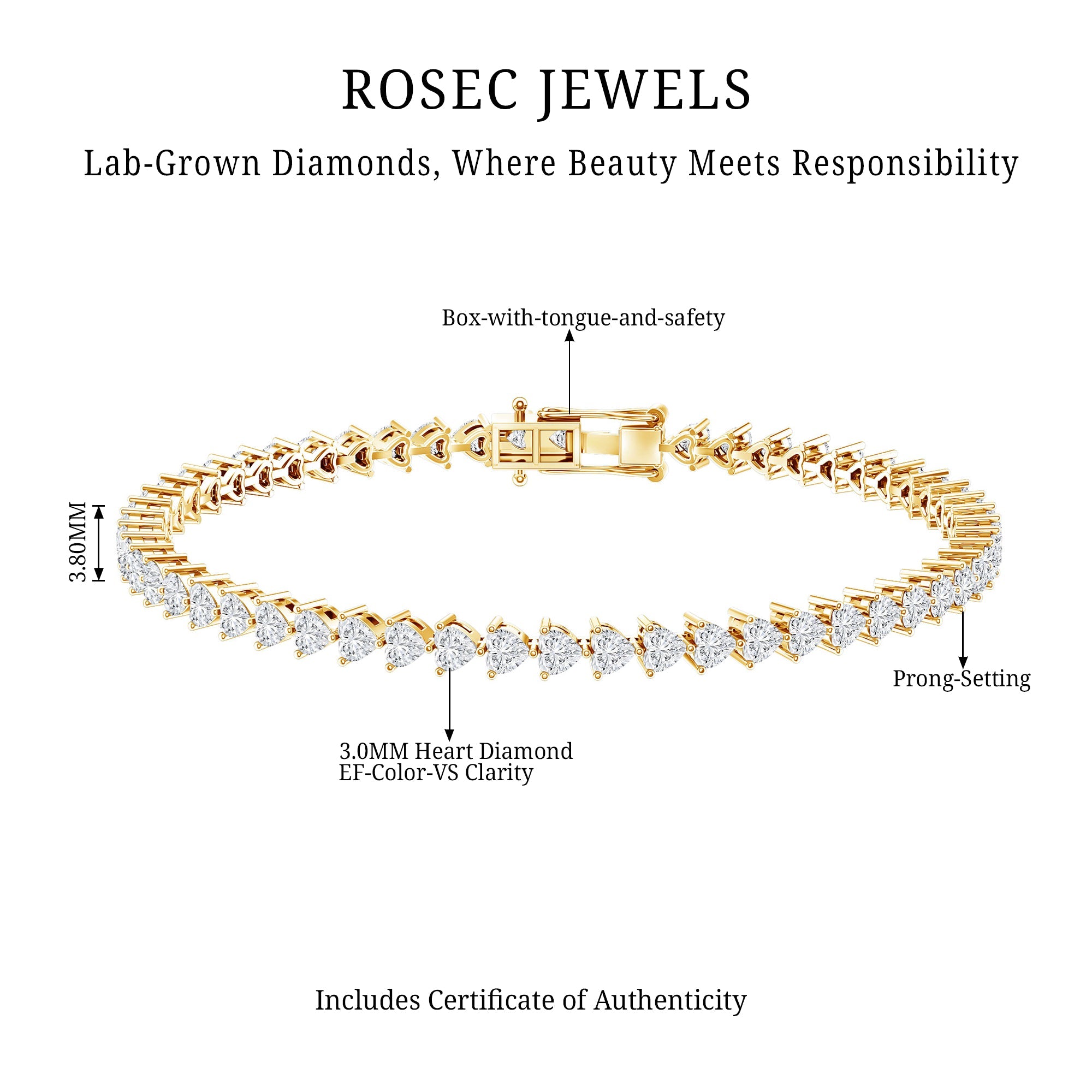 Lab Grown Diamond Heart Tennis Bracelet for Wedding