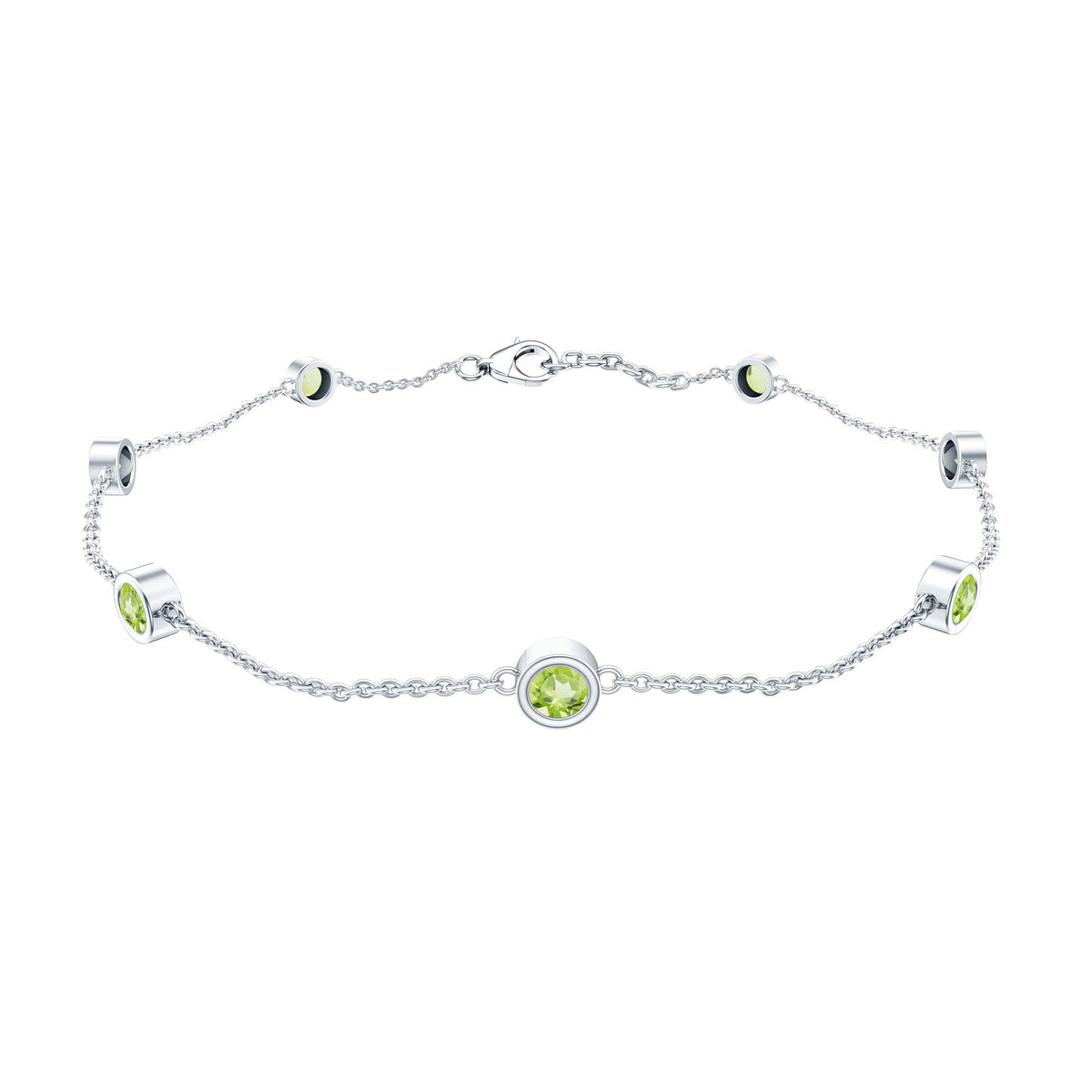 Bezel Set Seven Stone Peridot Station Bracelet