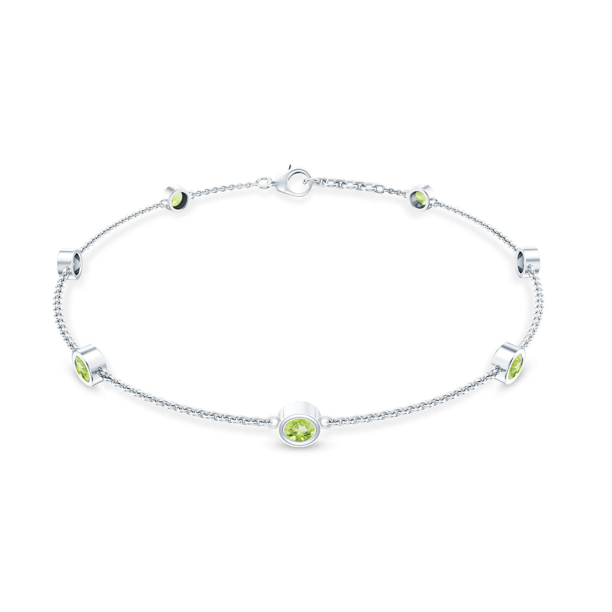 Bezel Set Seven Stone Peridot Station Bracelet