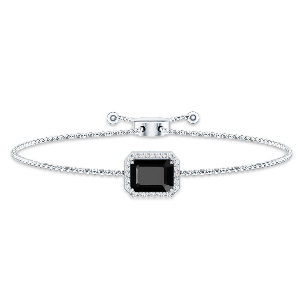 Natural 1.8 Carat Emerald Cut Black Onyx Bolo Bracelet with Diamond Halo