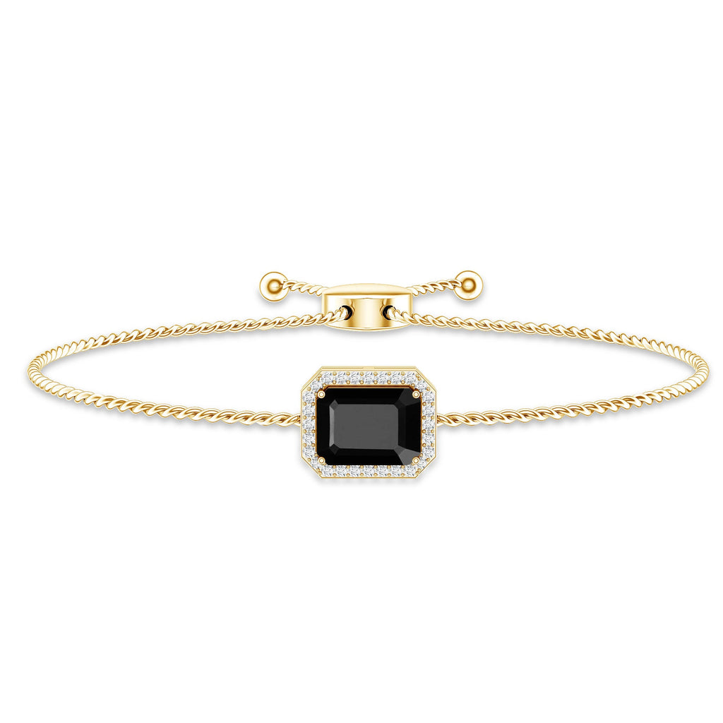 Natural 1.8 Carat Emerald Cut Black Onyx Bolo Bracelet with Diamond Halo