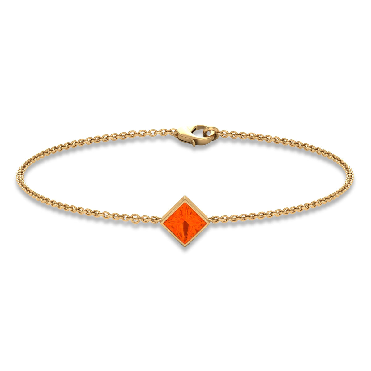 Genuine 0.5 Carat Princess Cut Fire Opal Birthstone Bracelet