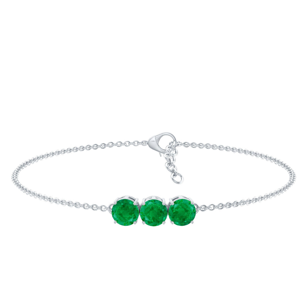 Real Certified Emerald Three Stone Bracelet for Women