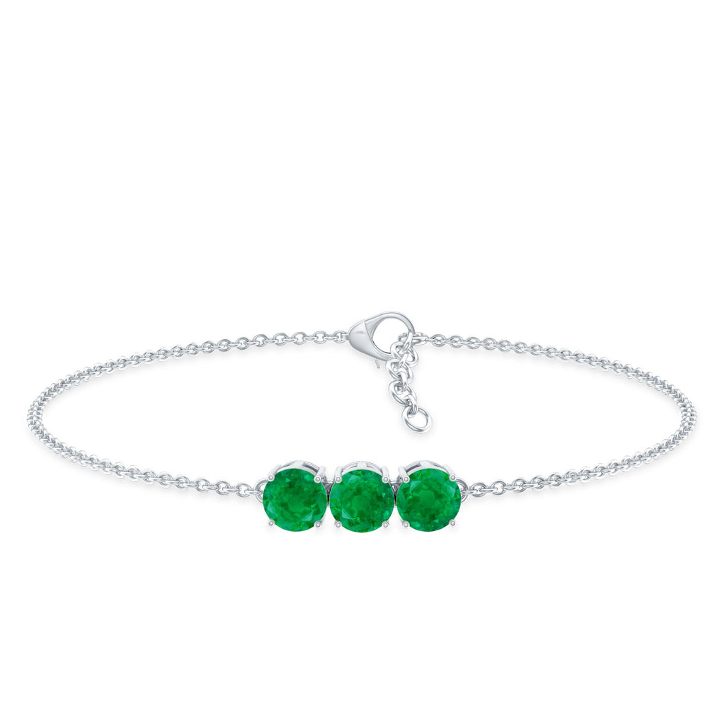 Real Certified Emerald Three Stone Bracelet for Women