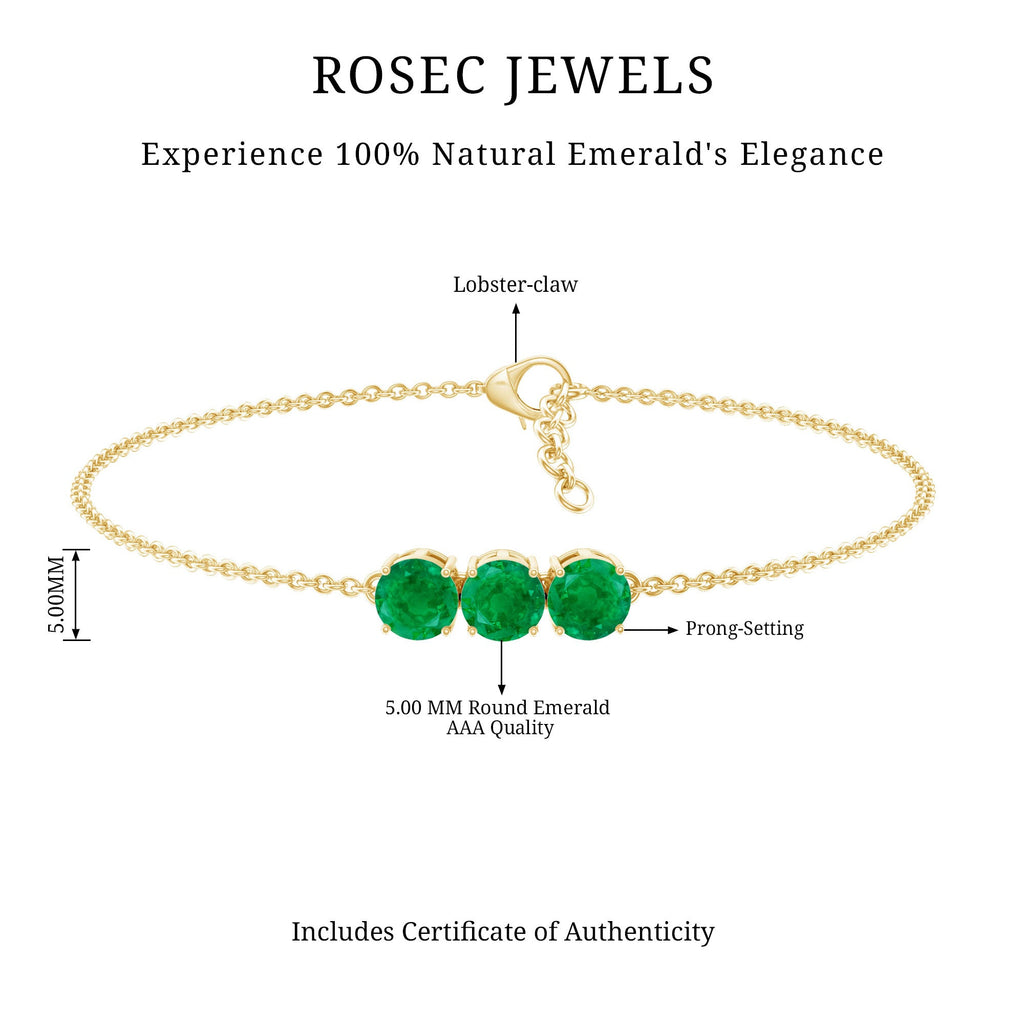 Real Certified Emerald Three Stone Bracelet for Women