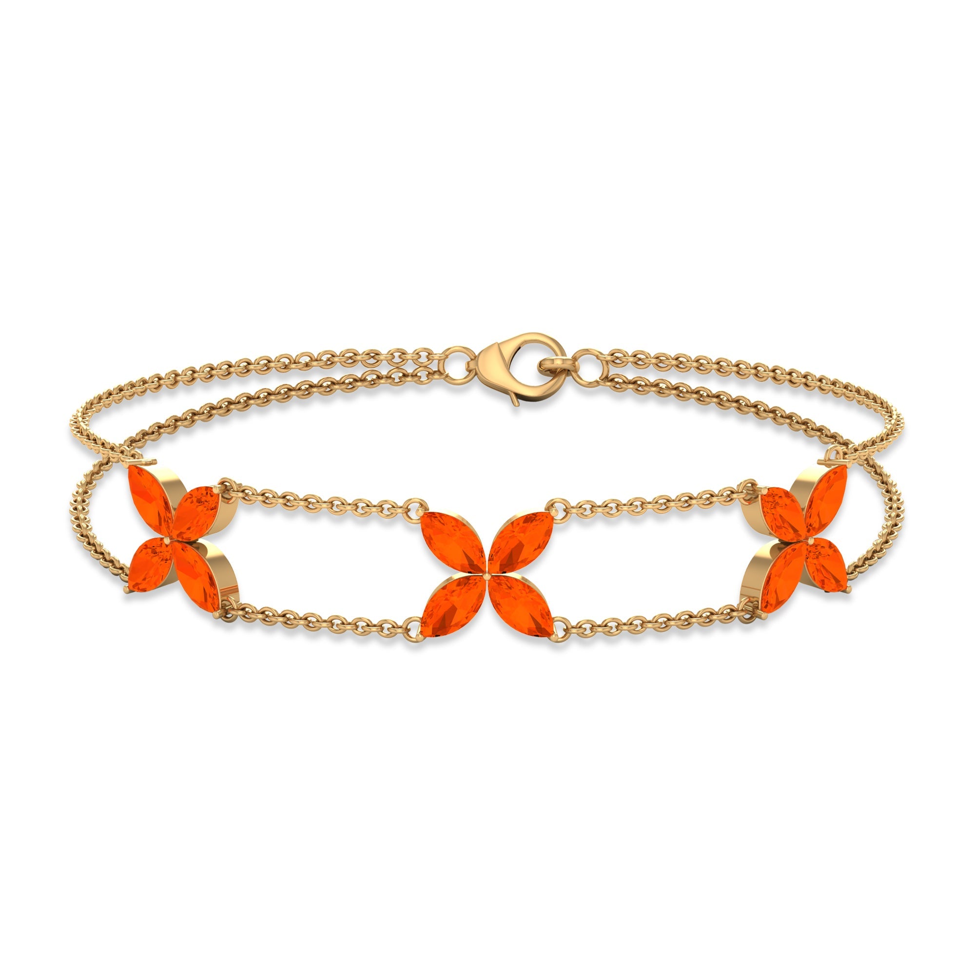 Marquise Cut Fire Opal Flower Chain Bracelet