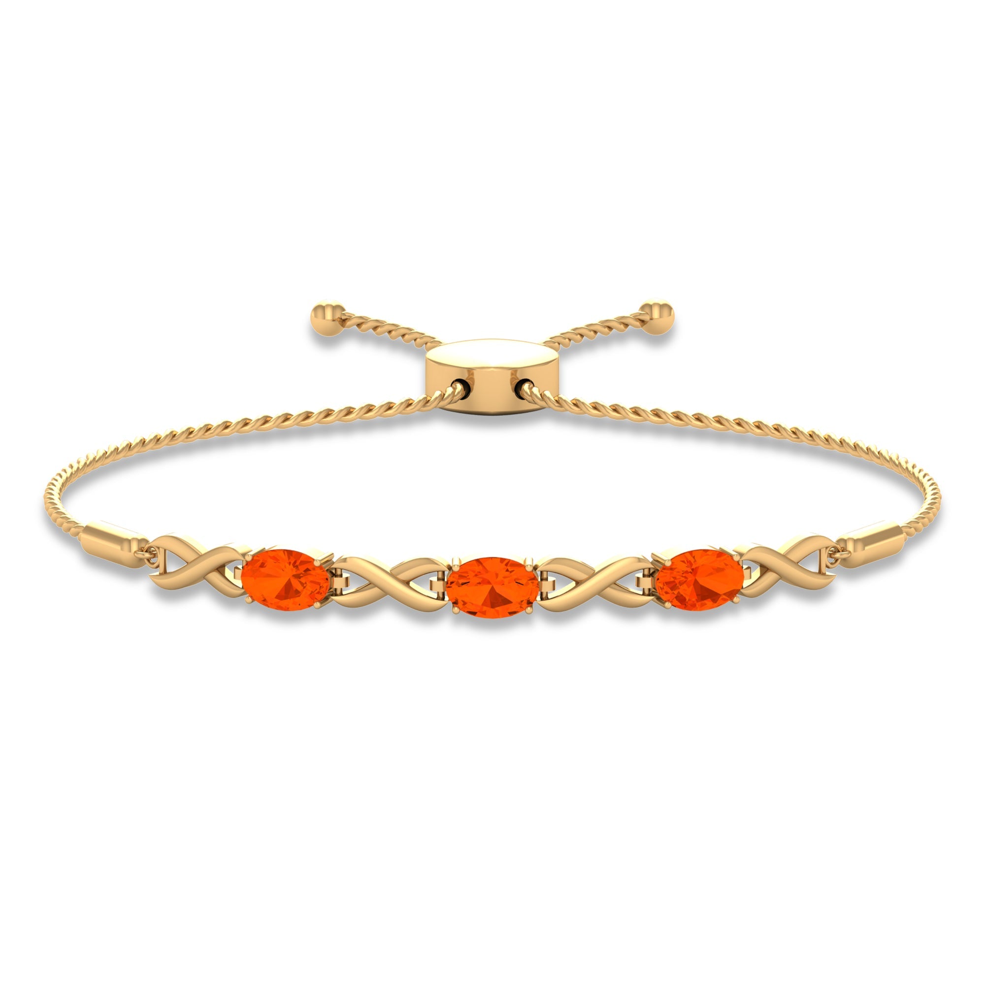 Natural Oval Fire Opal Infinity Bolo Bracelet for Women