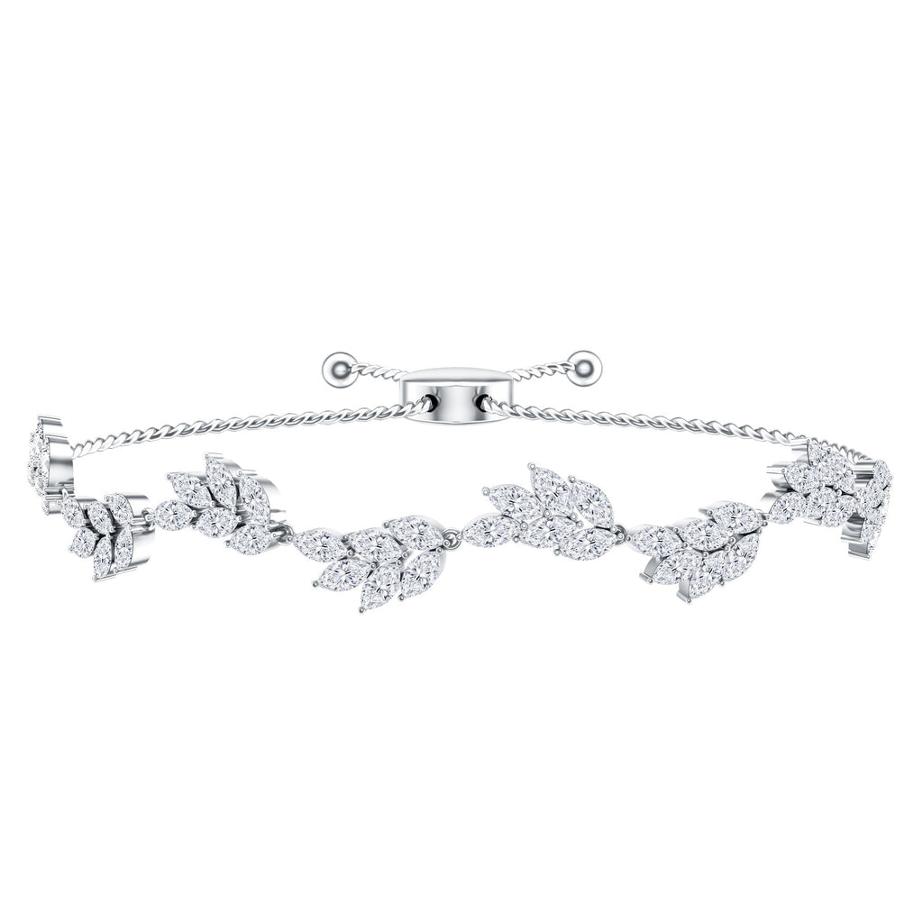 Leaf Bolo Bracelet with Marquise Cut Moissanite