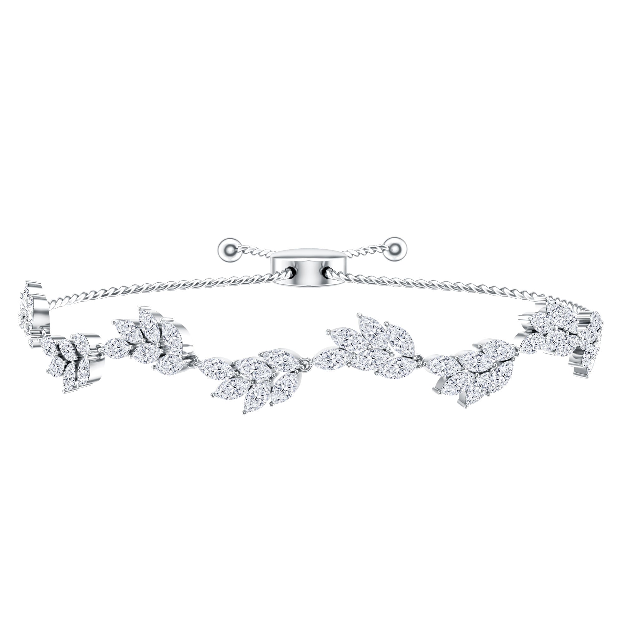 Leaf Bolo Bracelet with Marquise Cut Moissanite