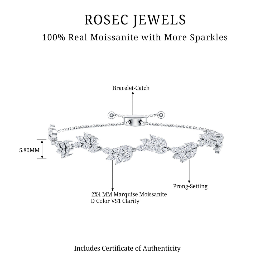 Leaf Bolo Bracelet with Marquise Cut Moissanite