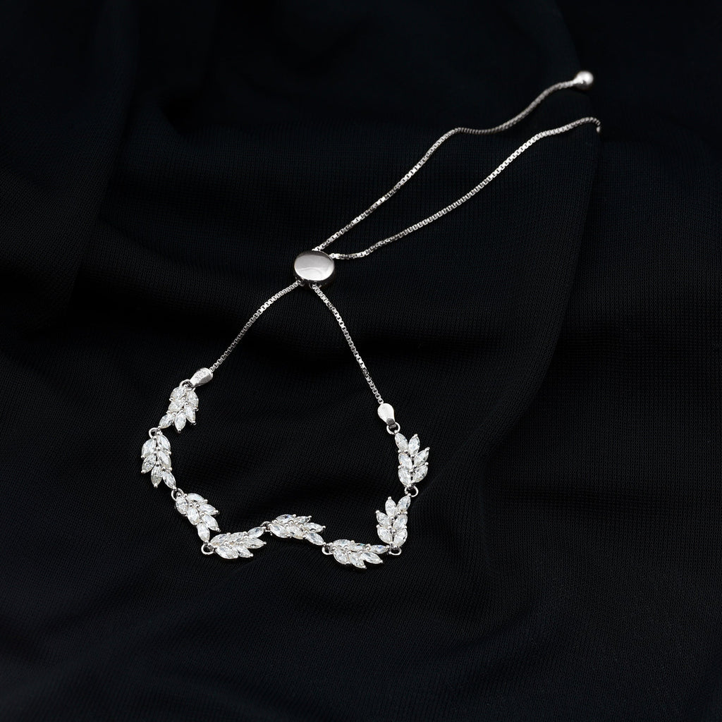 Leaf Bolo Bracelet with Marquise Cut Moissanite