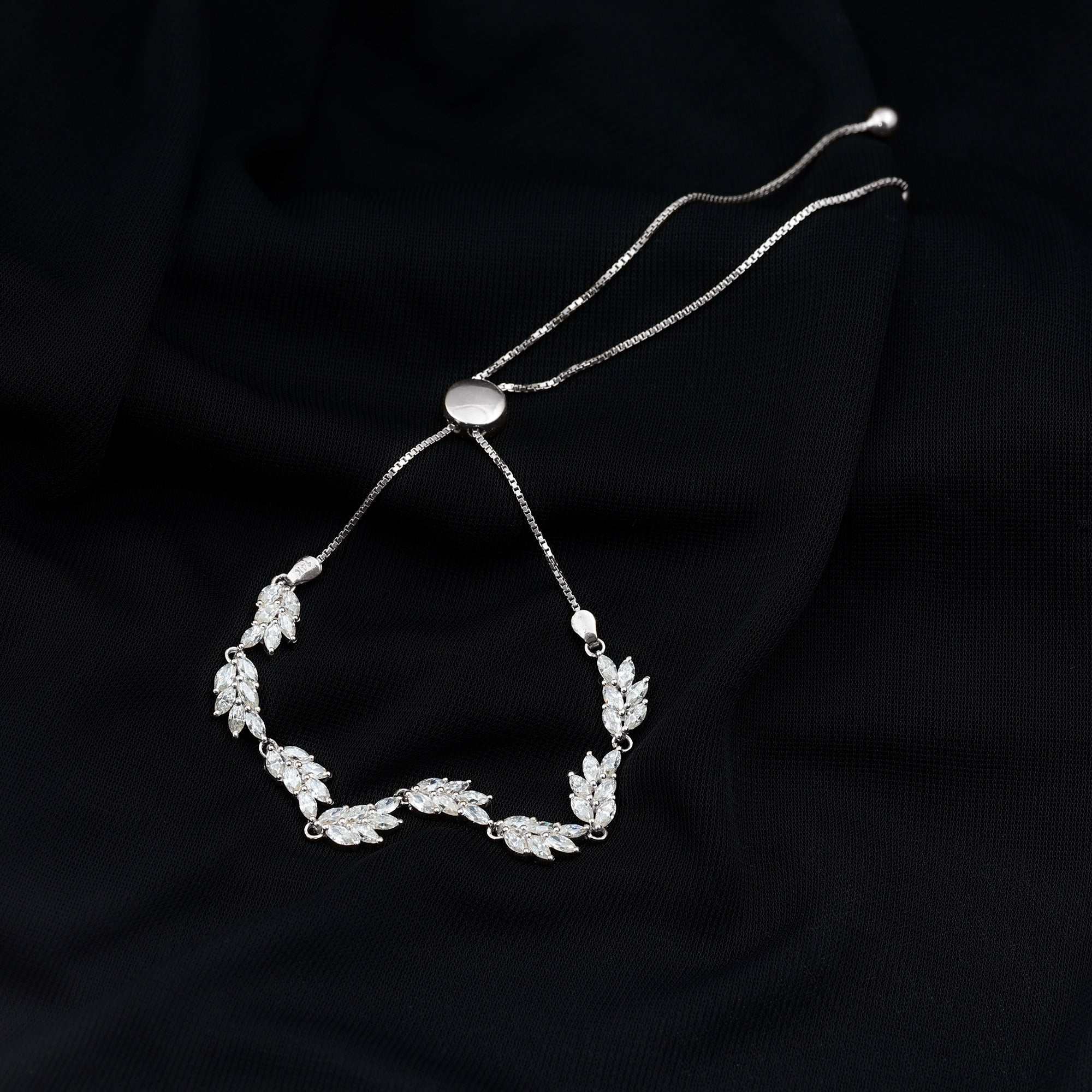 Leaf Bolo Bracelet with Marquise Cut Moissanite