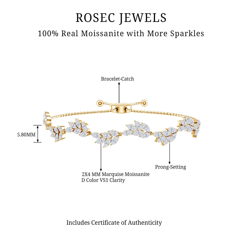 Leaf Bolo Bracelet with Marquise Cut Moissanite