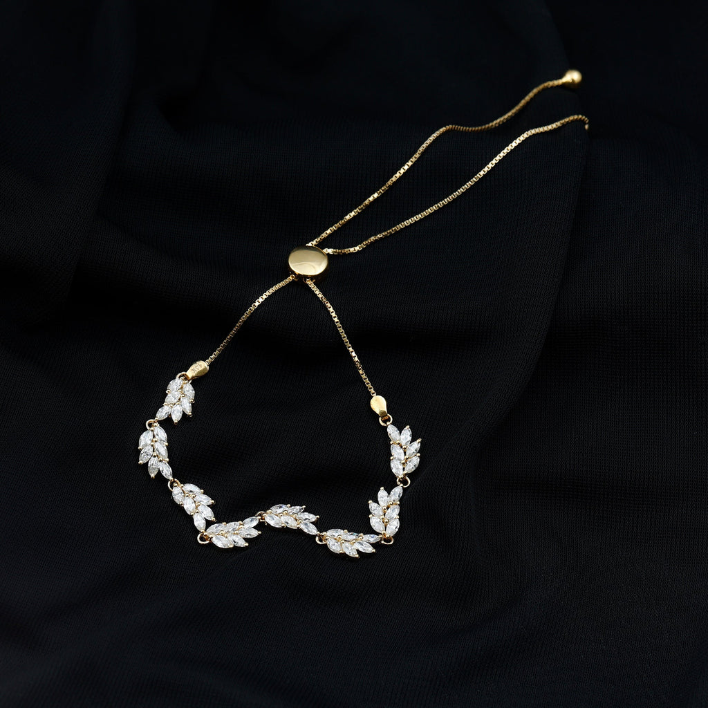 Leaf Bolo Bracelet with Marquise Cut Moissanite