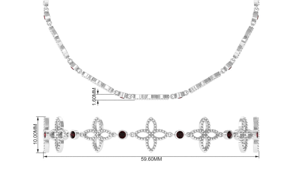 Genuine Garnet Flower Bracelet with Bolo Chain