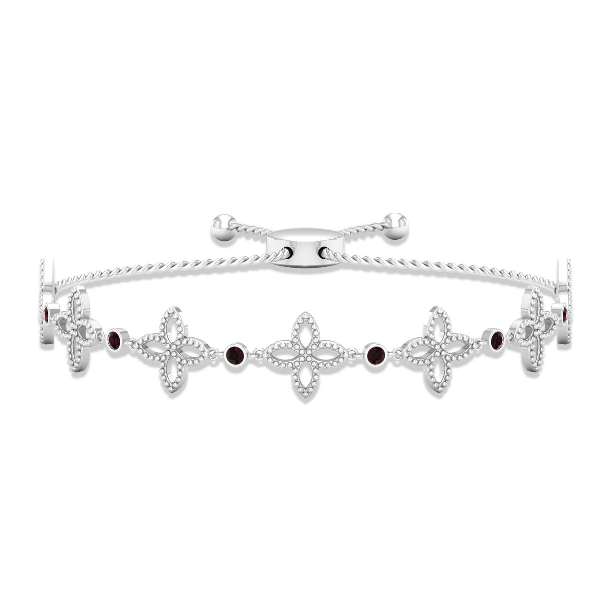 Genuine Garnet Flower Bracelet with Bolo Chain