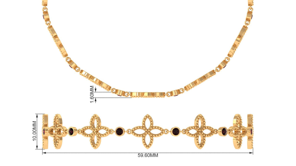Genuine Garnet Flower Bracelet with Bolo Chain
