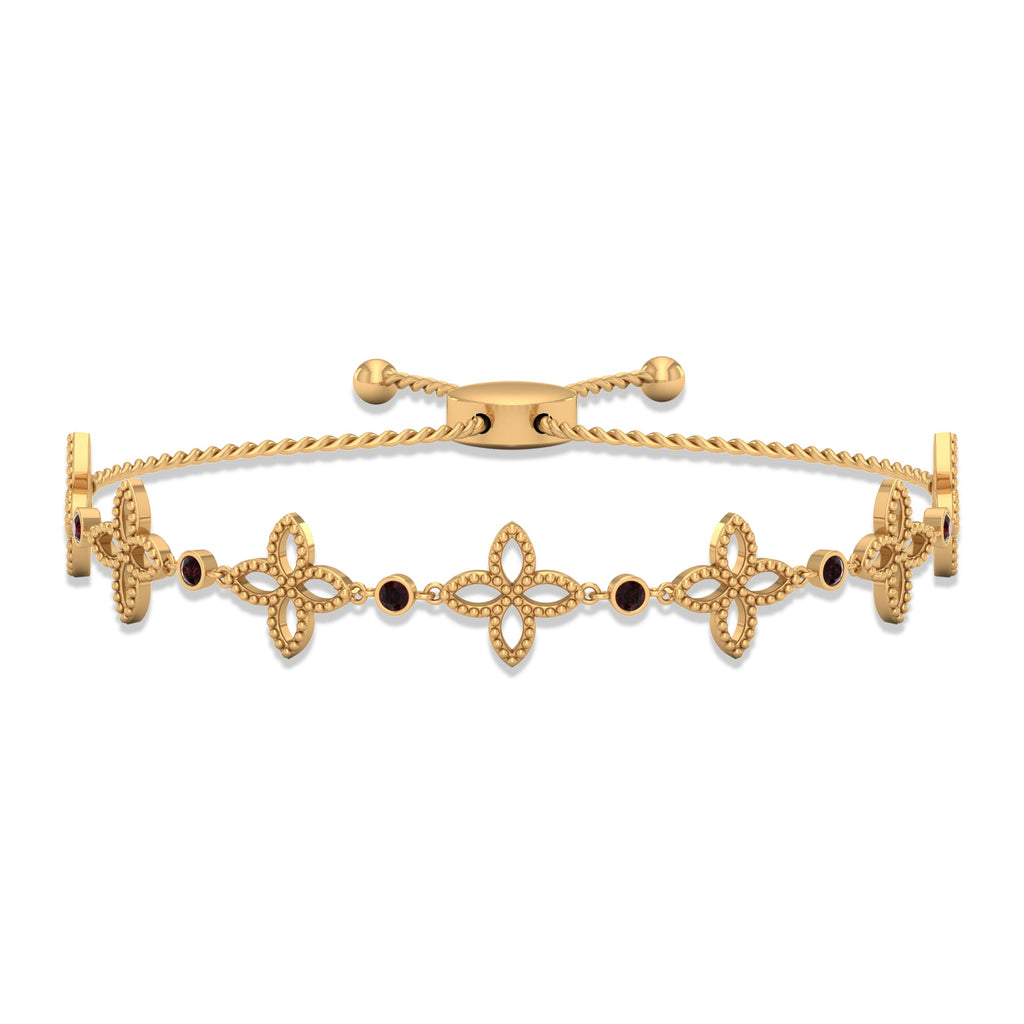 Genuine Garnet Flower Bracelet with Bolo Chain