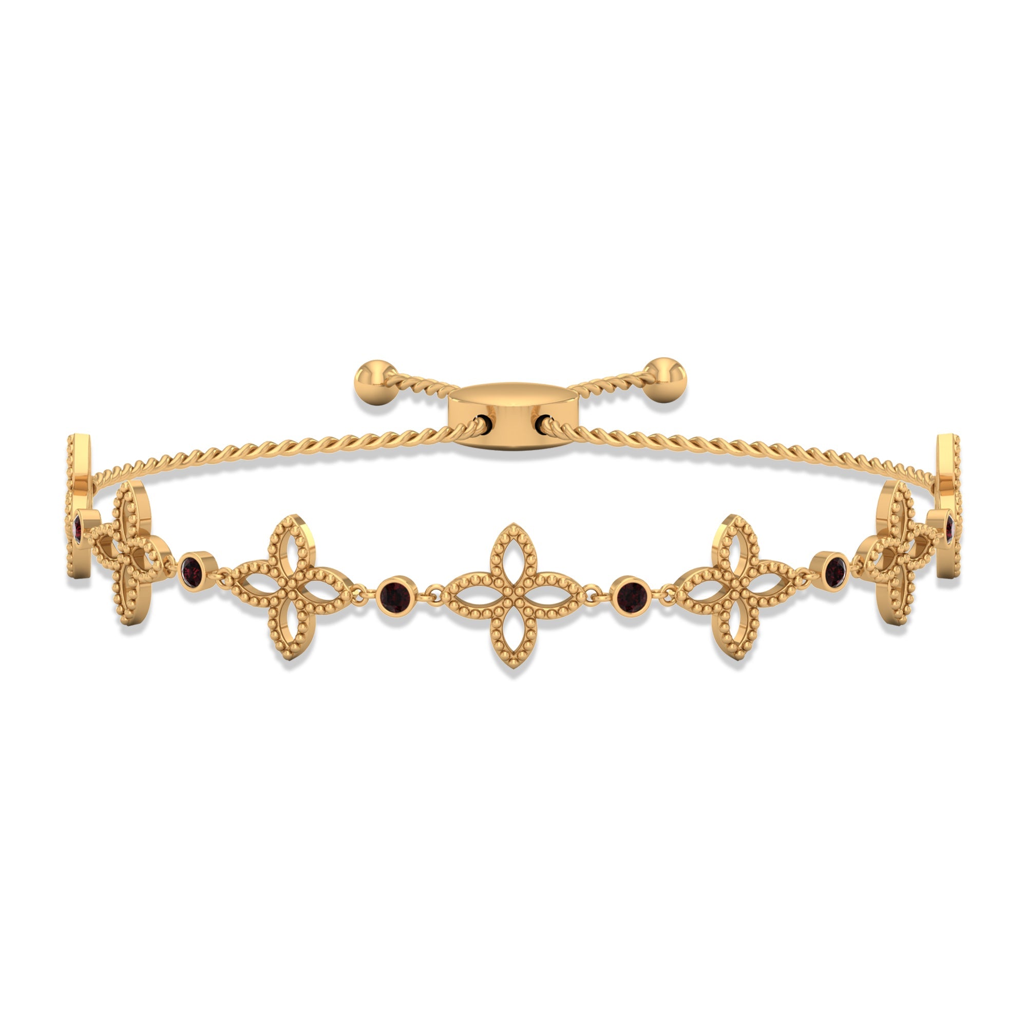 Genuine Garnet Flower Bracelet with Bolo Chain