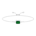 1.6 Carat Emerald Cut Lab Created Emerald Bolo Bracelet with Diamond Halo