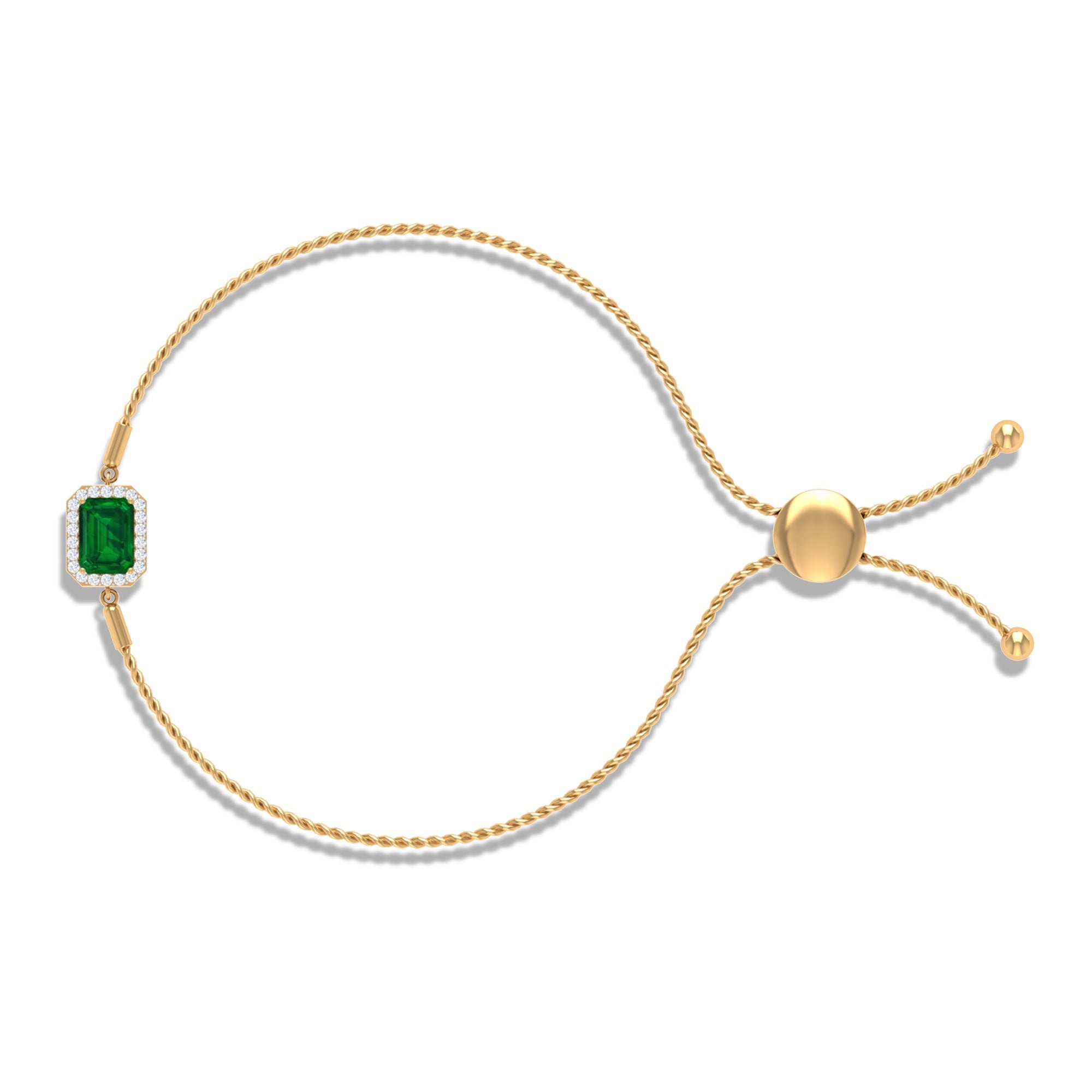 1.6 Carat Emerald Cut Lab Created Emerald Bolo Bracelet with Diamond Halo
