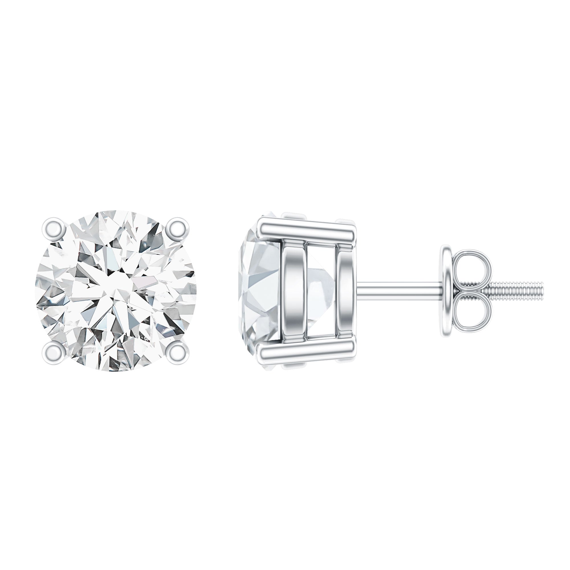 IGI Certified 2 Carat Round Lab Grown Diamond Stud Earrings with Screw Backs
