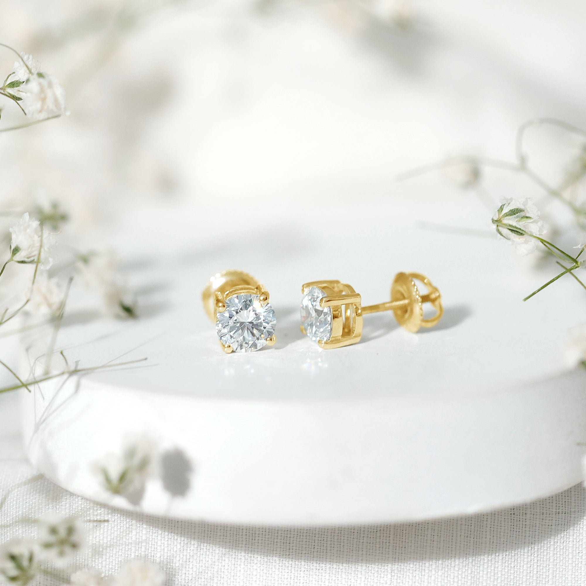 IGI Certified 2 Carat Round Lab Grown Diamond Stud Earrings with Screw Backs