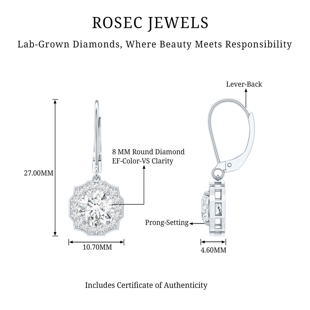 Certified Lab Grown Diamond Flower Art Deco Drop Earrings